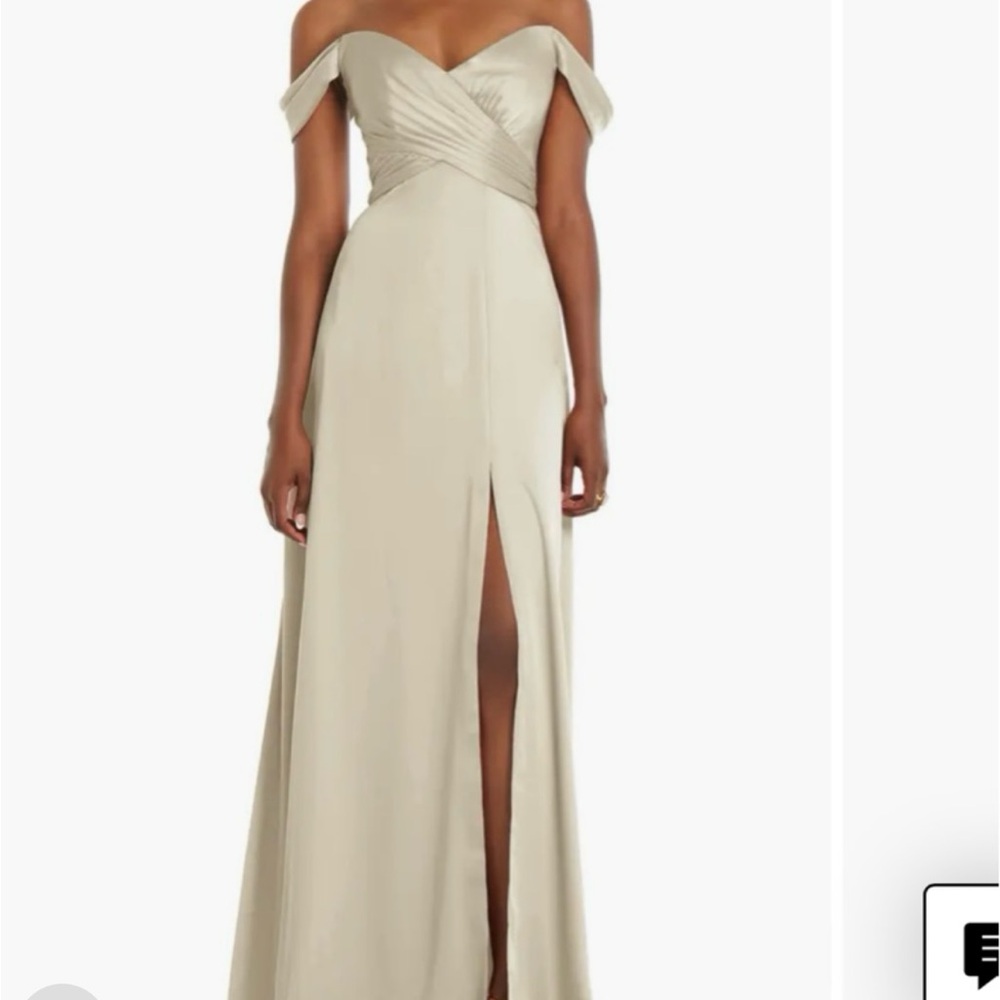 Dessy Collection Strapless Off-Shoulder Beige Gown